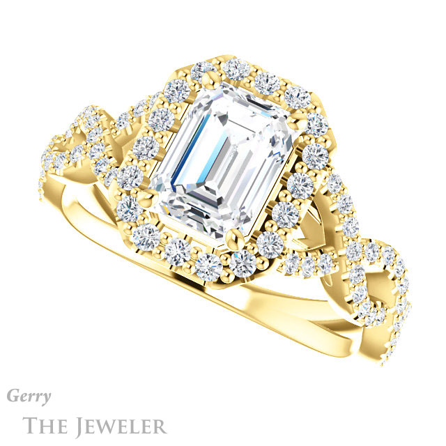 Emerald Cut Forever One Moissanite Engagement Ring #GTJ1159-emerald-fb-y 5 Emerald Cut Forever Brilliant Moissanite Engagement Ring #GTJ1159-emerald-fb-y