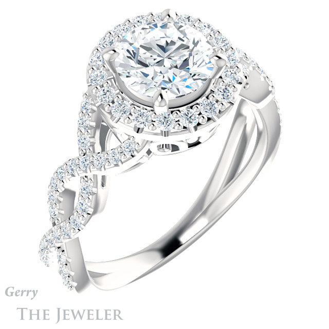 Round Cut Forever One Moissanite Engagement Ring #GTJ1159-round-fo-w 4 Round Cut Forever One Moissanite Engagement Ring #GTJ1159-round-fo-w