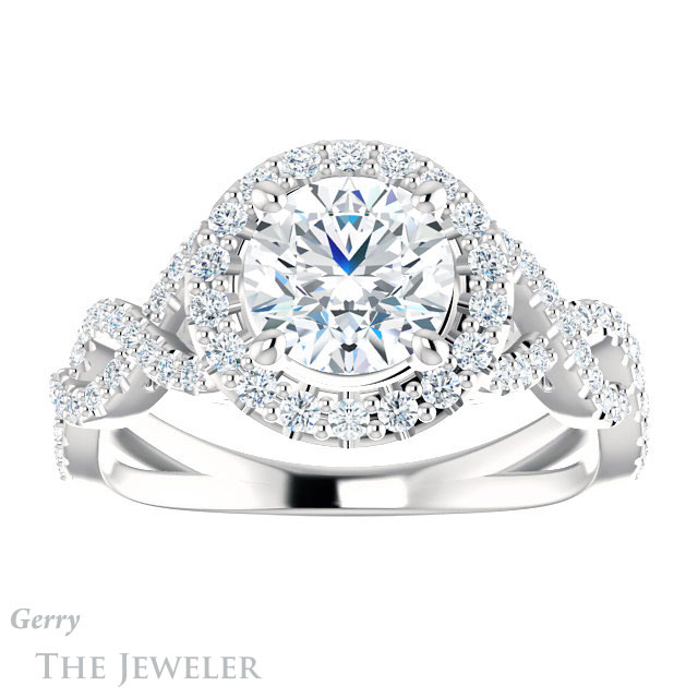 Round Cut Forever One Moissanite Engagement Ring #GTJ1159-round-fo-w