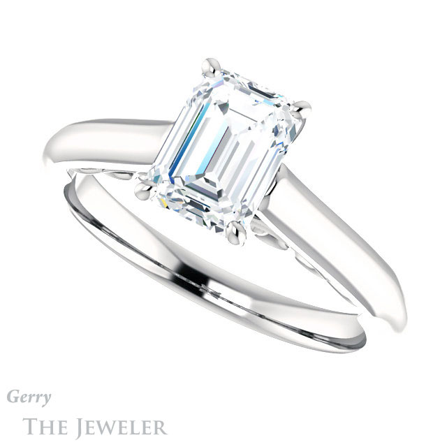 Emerald Cut Forever Brilliant Moissanite Engagement Ring #GTJ1160-emerald-fb-w