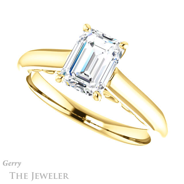 Emerald Cut Forever Brilliant Moissanite Engagement Ring #GTJ1160-emerald-fb-y
