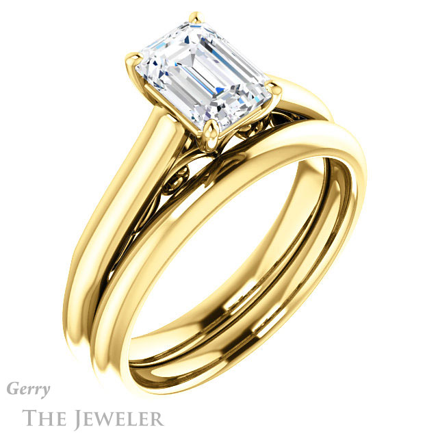 Emerald Cut Forever Brilliant Moissanite Engagement Ring #GTJ1160-emerald-fb-y