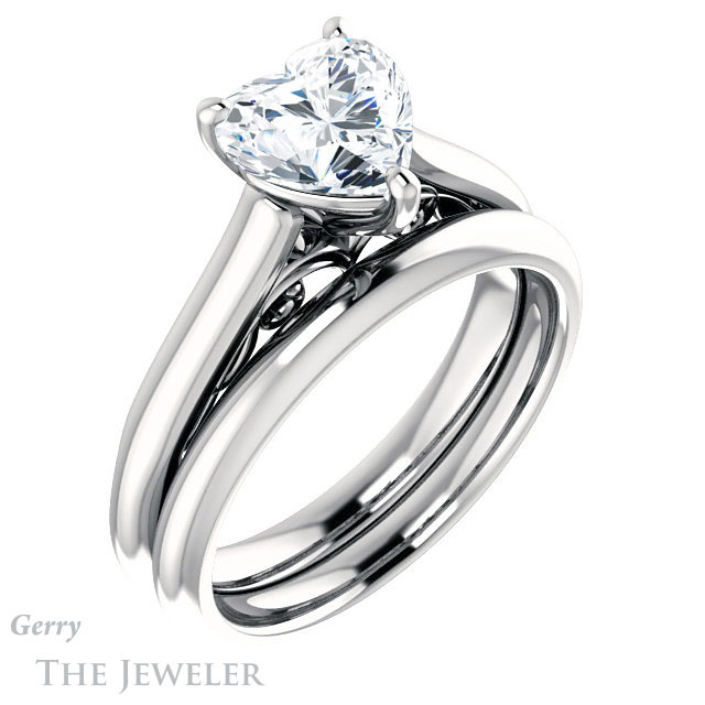 Heart Shaped Forever Brilliant Moissanite Engagement Ring #GTJ1160-heart-fb-w