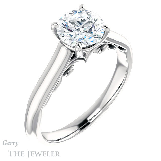 Round Cut Forever One Moissanite Engagement Ring #GTJ1160-round-fo-w
