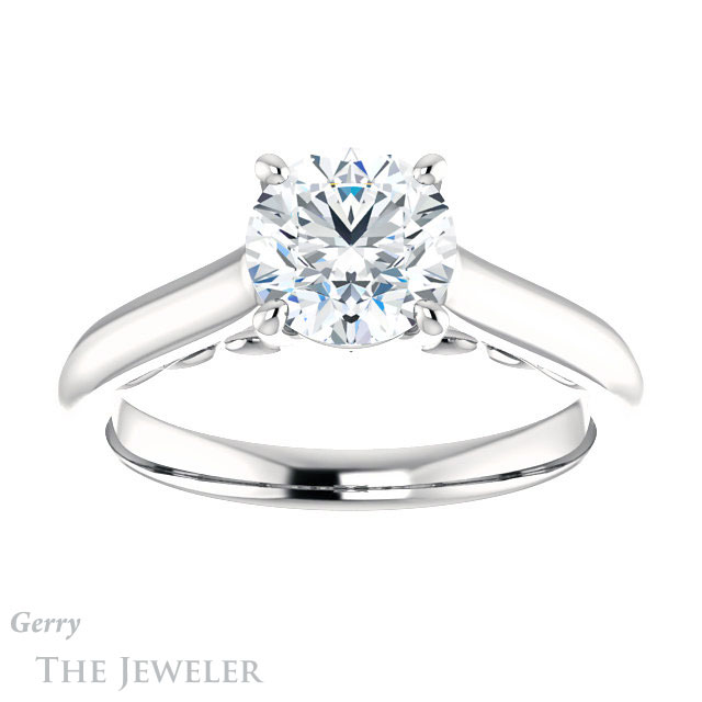 Round Cut Forever One Moissanite Engagement Ring #GTJ1160-round-fo-w