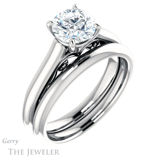 Round Cut Forever One Moissanite Engagement Ring #GTJ1160-round-fo-w