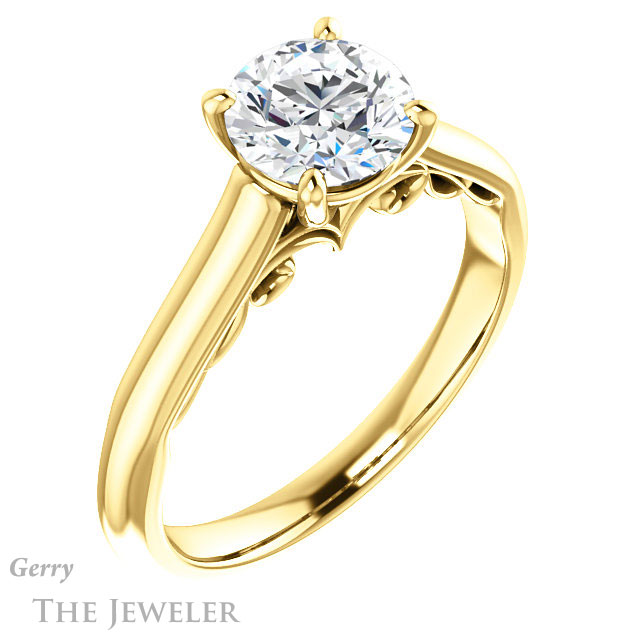 Round Cut Forever One Moissanite Engagement Ring #GTJ1160-round-fo-y 4 Round Cut Forever One Moissanite Engagement Ring #GTJ1160-round-fo-y