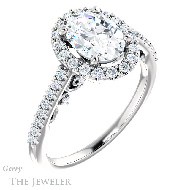 Oval Shaped Forever One Moissanite Engagement Ring #GTJ1162-oval-fo-w