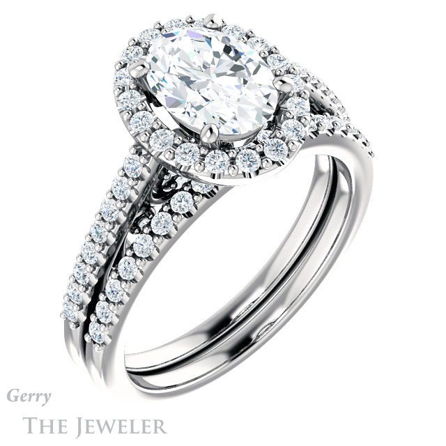 Oval Shaped Forever One Moissanite Engagement Ring #GTJ1162-oval-fo-w