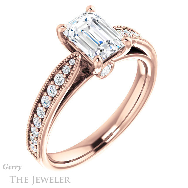 Emerald Cut Forever One Moissanite Engagement Ring #GTJ1163-emerald-fb-r 4 Emerald Cut Forever Brilliant Moissanite Engagement Ring #GTJ1163-emerald-fb-r