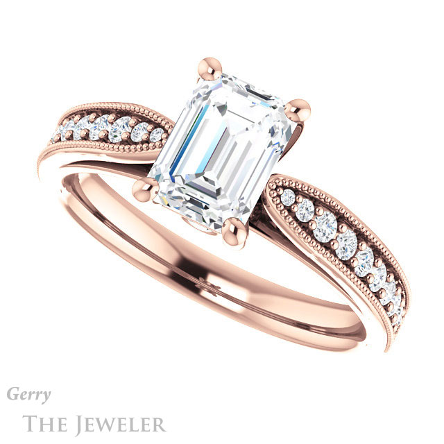 Emerald Cut Forever One Moissanite Engagement Ring #GTJ1163-emerald-fb-r 5 Emerald Cut Forever Brilliant Moissanite Engagement Ring #GTJ1163-emerald-fb-r