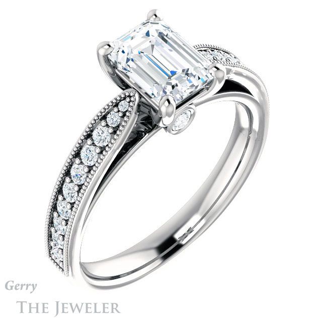 Emerald Cut Forever One Moissanite Engagement Ring #GTJ1163-emerald-fb-w 4 Emerald Cut Forever Brilliant Moissanite Engagement Ring #GTJ1163-emerald-fb-w