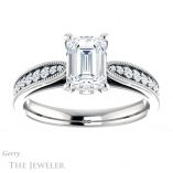 Emerald Cut Forever One Moissanite Engagement Ring #GTJ1163-emerald-fb-w 1 Emerald Cut Forever Brilliant Moissanite Engagement Ring #GTJ1163-emerald-fb-w