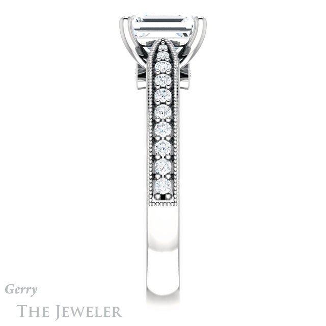 Emerald Cut Forever One Moissanite Engagement Ring #GTJ1163-emerald-fb-w 3 Emerald Cut Forever Brilliant Moissanite Engagement Ring #GTJ1163-emerald-fb-w