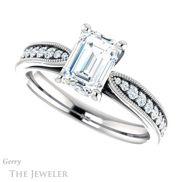 Emerald Cut Forever One Moissanite Engagement Ring #GTJ1163-emerald-fb-w 5 Emerald Cut Forever Brilliant Moissanite Engagement Ring #GTJ1163-emerald-fb-w