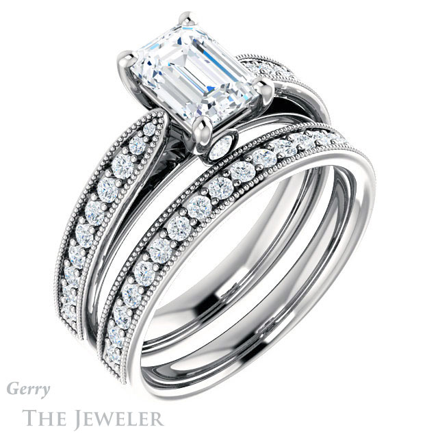 Emerald Cut Forever One Moissanite Engagement Ring #GTJ1163-emerald-fb-w 6 Emerald Cut Forever Brilliant Moissanite Engagement Ring #GTJ1163-emerald-fb-w