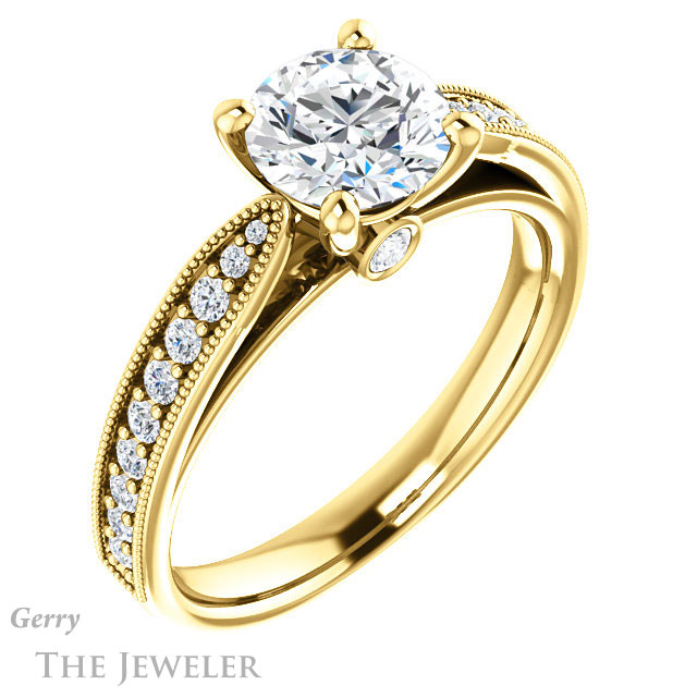 Round Cut Forever One Moissanite Engagement Ring #GTJ1163-round-fo-y