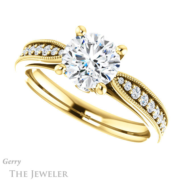 Round Cut Forever One Moissanite Engagement Ring #GTJ1163-round-fo-y