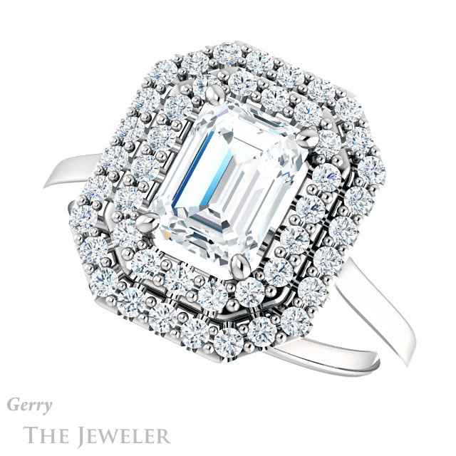 Emerald Cut Forever Brilliant Moissanite Engagement Ring #GTJ1164-emerald-fb-w
