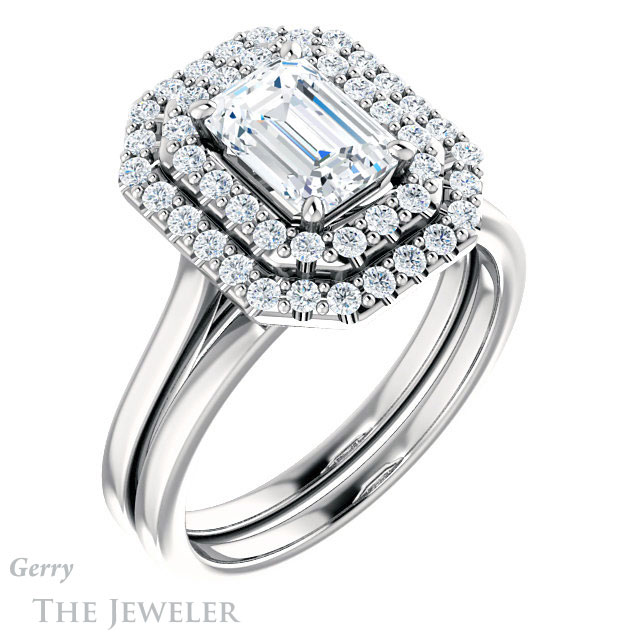 Emerald Cut Forever Brilliant Moissanite Engagement Ring #GTJ1164-emerald-fb-w