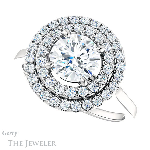 Round Cut Forever One Moissanite Engagement Ring #GTJ1164-round-fo-w