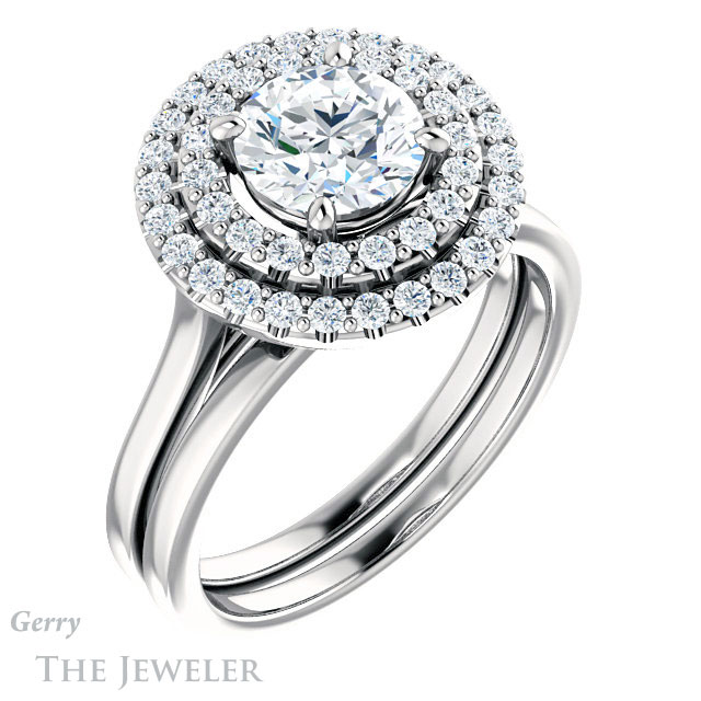 Round Cut Forever One Moissanite Engagement Ring #GTJ1164-round-fo-w