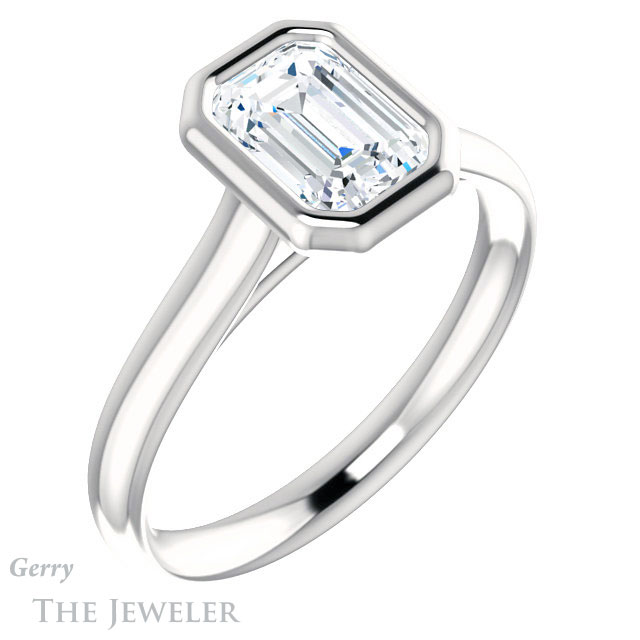Emerald Cut Forever One Moissanite Engagement Ring #GTJ1170-emerald-fb-w 4 Emerald Cut Forever Brilliant Moissanite Engagement Ring #GTJ1170-emerald-fb-w