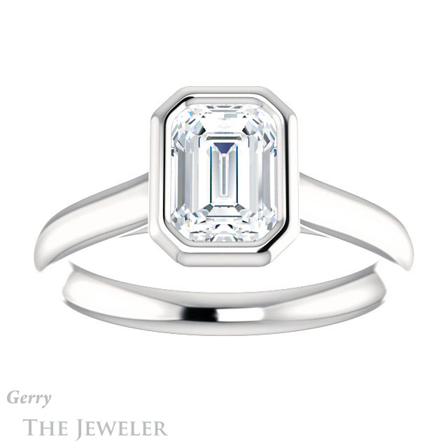 Emerald Cut Forever One Moissanite Engagement Ring #GTJ1170-emerald-fb-w 1 Emerald Cut Forever Brilliant Moissanite Engagement Ring #GTJ1170-emerald-fb-w