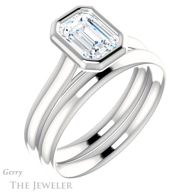 Emerald Cut Forever One Moissanite Engagement Ring #GTJ1170-emerald-fb-w 6 Emerald Cut Forever Brilliant Moissanite Engagement Ring #GTJ1170-emerald-fb-w
