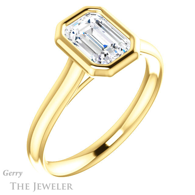 Emerald Cut Forever One Moissanite Engagement Ring #GTJ1170-emerald-fb-y 4 Emerald Cut Forever Brilliant Moissanite Engagement Ring #GTJ1170-emerald-fb-y