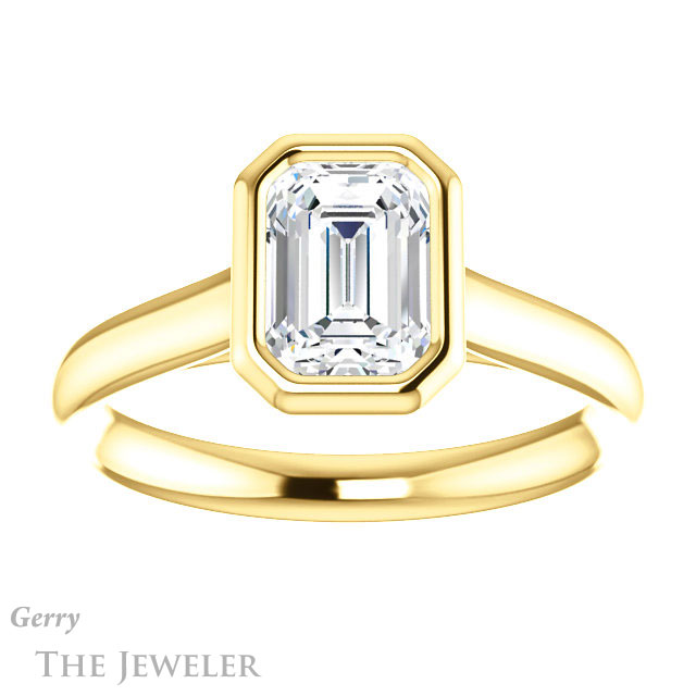 Emerald Cut Forever One Moissanite Engagement Ring #GTJ1170-emerald-fb-y 1 Emerald Cut Forever Brilliant Moissanite Engagement Ring #GTJ1170-emerald-fb-y