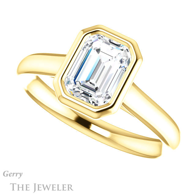 Emerald Cut Forever One Moissanite Engagement Ring #GTJ1170-emerald-fb-y 5 Emerald Cut Forever Brilliant Moissanite Engagement Ring #GTJ1170-emerald-fb-y