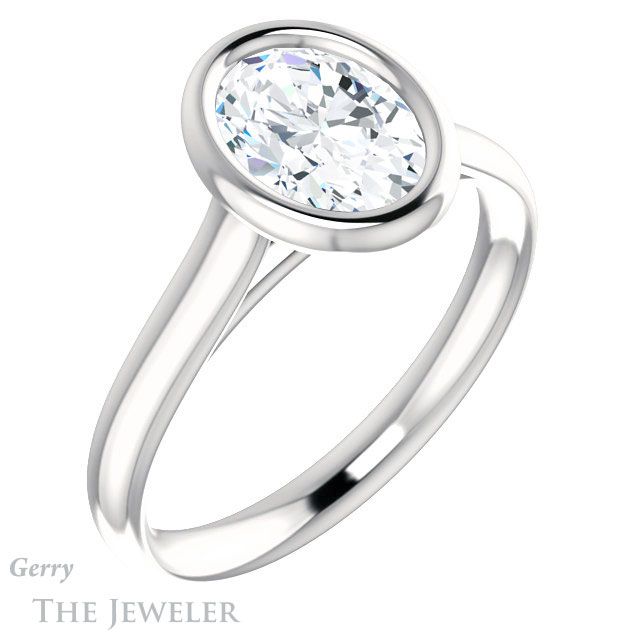 Oval Shaped Forever One Moissanite Engagement Ring #GTJ1170-oval-fo-w 4 Oval Shaped Forever One Moissanite Engagement Ring #GTJ1170-oval-fo-w