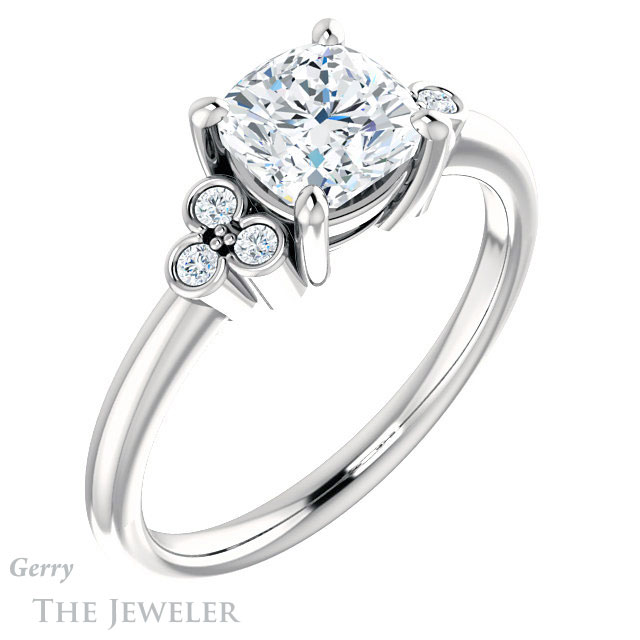 Cushion Cut Forever One Moissanite Engagement Ring #GTJ1172-cushion-fo-w 4 Cushion Cut Forever One Moissanite Engagement Ring #GTJ1172-cushion-fo-w