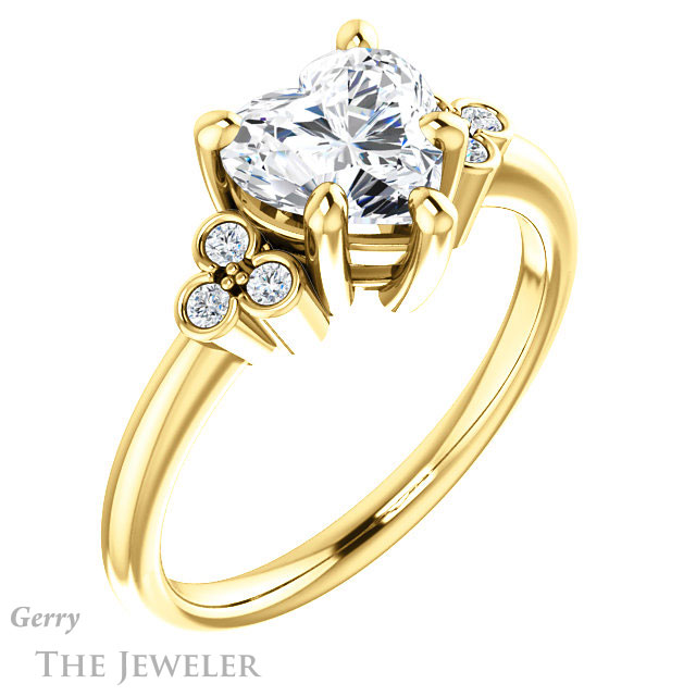 Heart Shaped Forever One Moissanite Engagement Ring #GTJ1172-heart-fb-y 4 Heart Shaped Forever Brilliant Moissanite Engagement Ring #GTJ1172-heart-fb-y