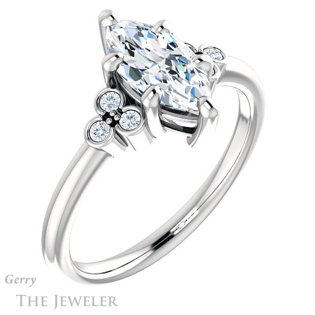Marquise Cut Forever One Moissanite Engagement Ring #GTJ1172-marquise-fb-w 4 Marquise Cut Forever Brilliant Moissanite Engagement Ring #GTJ1172-marquise-fb-w