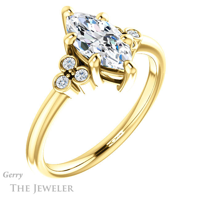 Marquise Cut Forever One Moissanite Engagement Ring #GTJ1172-marquise-fb-y 4 Marquise Cut Forever Brilliant Moissanite Engagement Ring #GTJ1172-marquise-fb-y