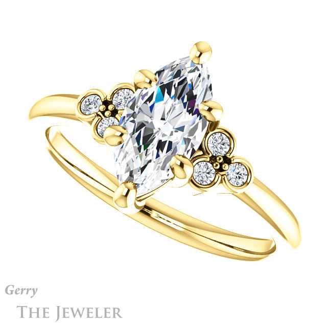 Marquise Cut Forever One Moissanite Engagement Ring #GTJ1172-marquise-fb-y 5 Marquise Cut Forever Brilliant Moissanite Engagement Ring #GTJ1172-marquise-fb-y