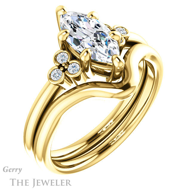 Marquise Cut Forever One Moissanite Engagement Ring #GTJ1172-marquise-fb-y 6 Marquise Cut Forever Brilliant Moissanite Engagement Ring #GTJ1172-marquise-fb-y