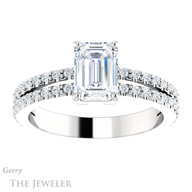Emerald Cut Forever Brilliant Moissanite Engagement Ring #GTJ1173-emerald-fb-w