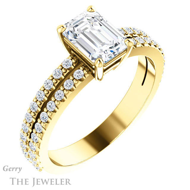 Emerald Cut Forever One Moissanite Engagement Ring #GTJ1173-emerald-fb-y 4 Emerald Cut Forever Brilliant Moissanite Engagement Ring #GTJ1173-emerald-fb-y