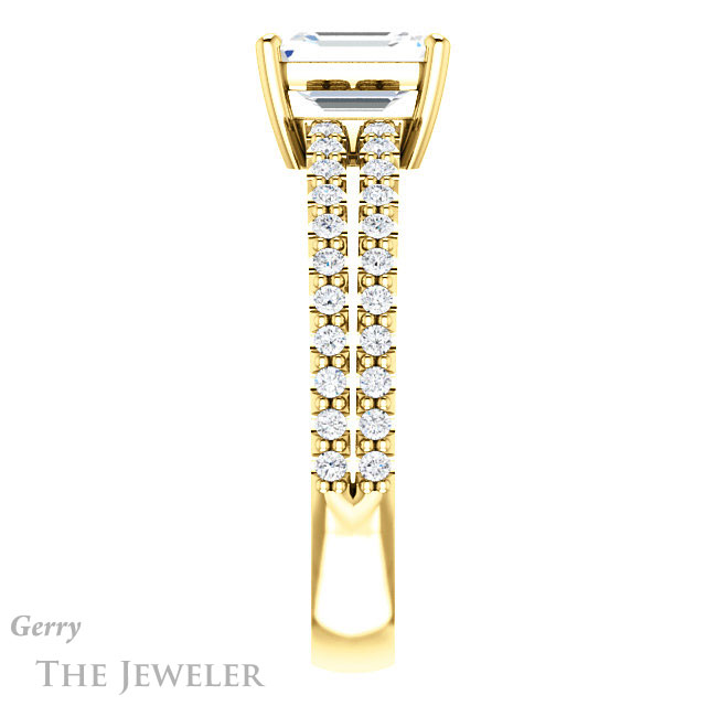 Emerald Cut Forever One Moissanite Engagement Ring #GTJ1173-emerald-fb-y 3 Emerald Cut Forever Brilliant Moissanite Engagement Ring #GTJ1173-emerald-fb-y