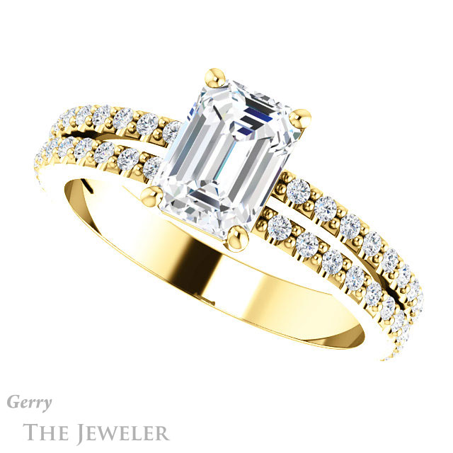 Emerald Cut Forever One Moissanite Engagement Ring #GTJ1173-emerald-fb-y 5 Emerald Cut Forever Brilliant Moissanite Engagement Ring #GTJ1173-emerald-fb-y