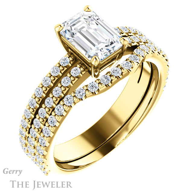 Emerald Cut Forever One Moissanite Engagement Ring #GTJ1173-emerald-fb-y 6 Emerald Cut Forever Brilliant Moissanite Engagement Ring #GTJ1173-emerald-fb-y