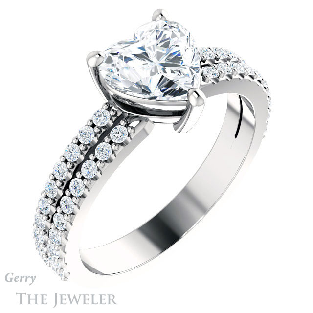 Heart Shaped Forever One Moissanite Engagement Ring #GTJ1173-heart-fb-w 4 Heart Shaped Forever Brilliant Moissanite Engagement Ring #GTJ1173-heart-fb-w