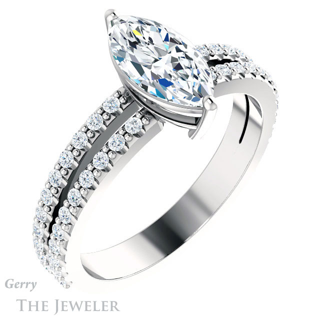 Marquise Cut Forever One Moissanite Engagement Ring #GTJ1173-marquise-fb-w 4 Marquise Cut Forever Brilliant Moissanite Engagement Ring #GTJ1173-marquise-fb-w