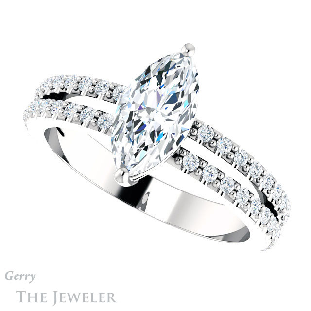 Marquise Cut Forever One Moissanite Engagement Ring #GTJ1173-marquise-fb-w 5 Marquise Cut Forever Brilliant Moissanite Engagement Ring #GTJ1173-marquise-fb-w