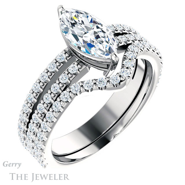 Marquise Cut Forever One Moissanite Engagement Ring #GTJ1173-marquise-fb-w 6 Marquise Cut Forever Brilliant Moissanite Engagement Ring #GTJ1173-marquise-fb-w