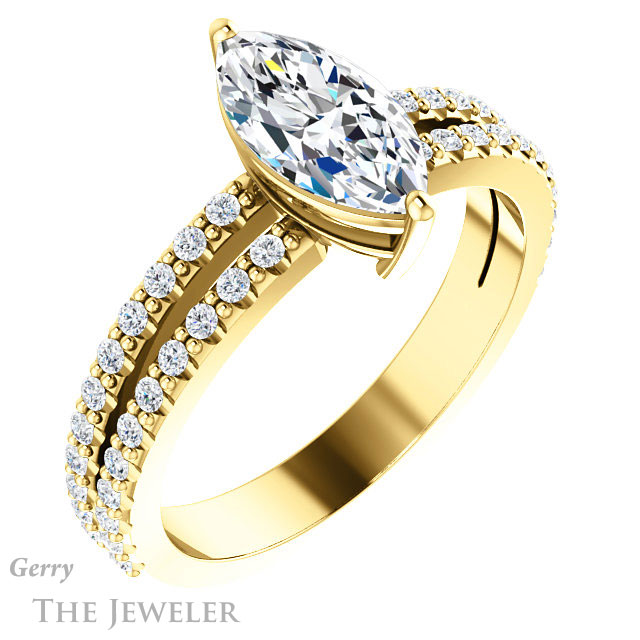 Marquise Cut Forever One Moissanite Engagement Ring #GTJ1173-marquise-fb-y 4 Marquise Cut Forever Brilliant Moissanite Engagement Ring #GTJ1173-marquise-fb-y