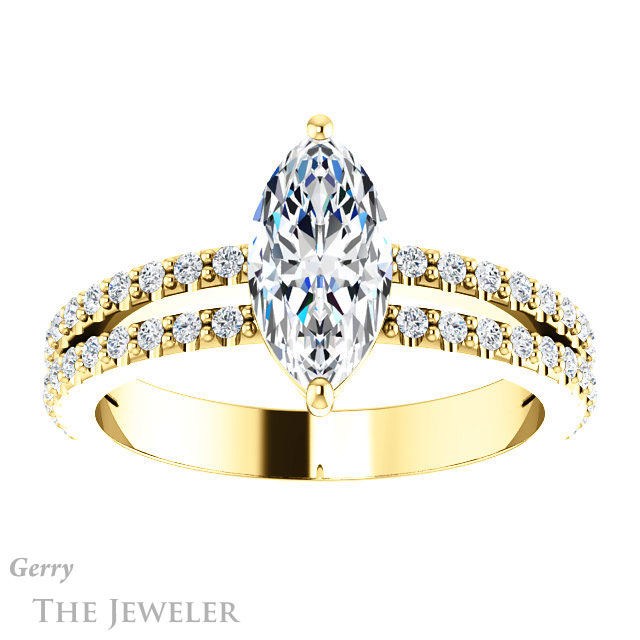 Marquise Cut Forever One Moissanite Engagement Ring #GTJ1173-marquise-fb-y 1 Marquise Cut Forever Brilliant Moissanite Engagement Ring #GTJ1173-marquise-fb-y